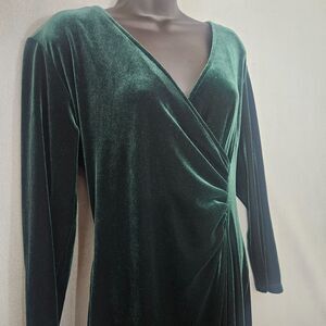 VTG Y2K Robbie Bee Velour Stretch Emerald Green Midi Dress M/L